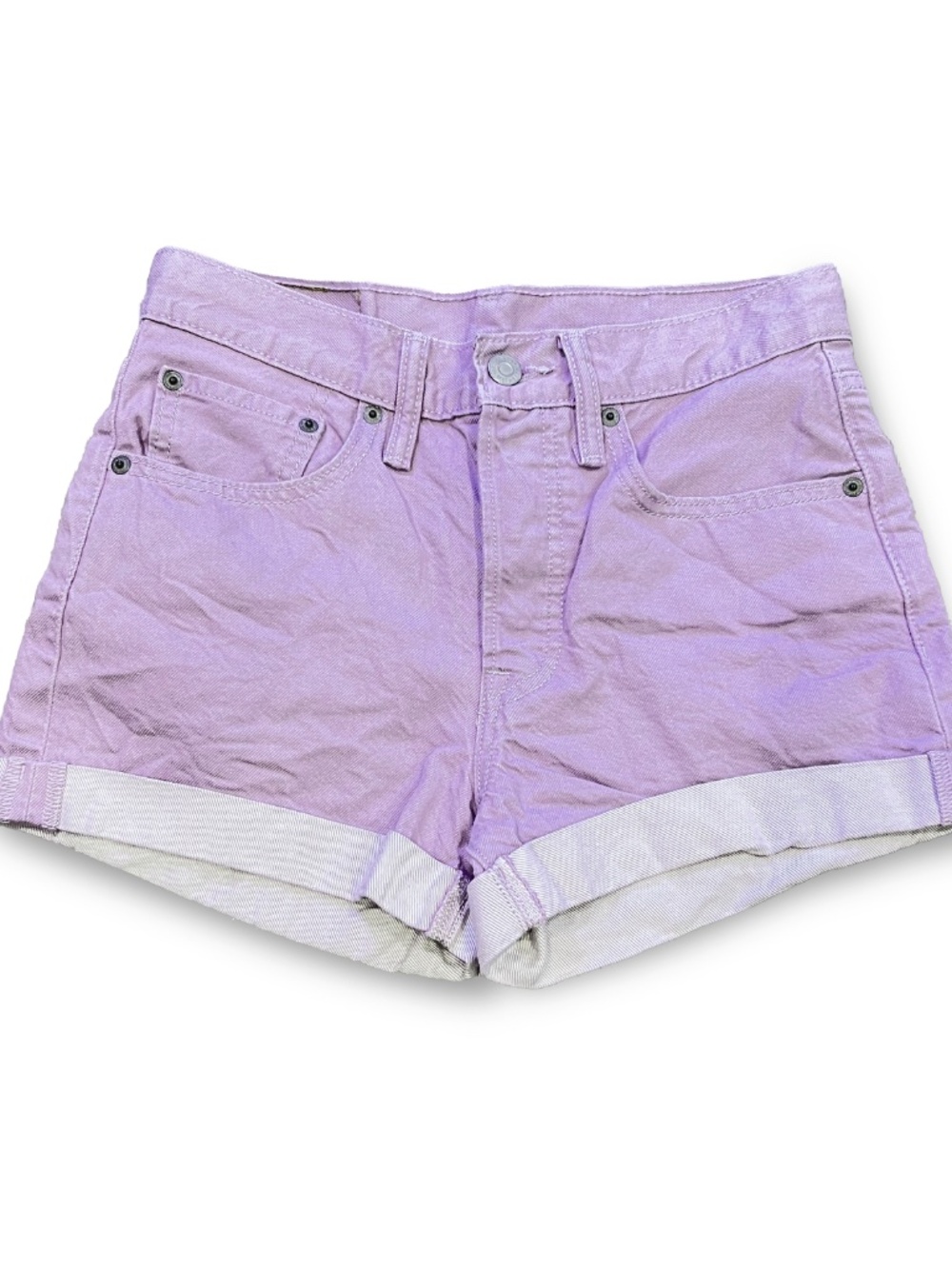 Levis 501 Womens Lavender Purple Denim Shorts Size 26 Mid Rise Pastel Cuffed Y2K - Picture 2 of 13